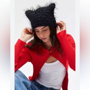 Urban Outfitters Black Cat Ear Hat with Tassels Y2k